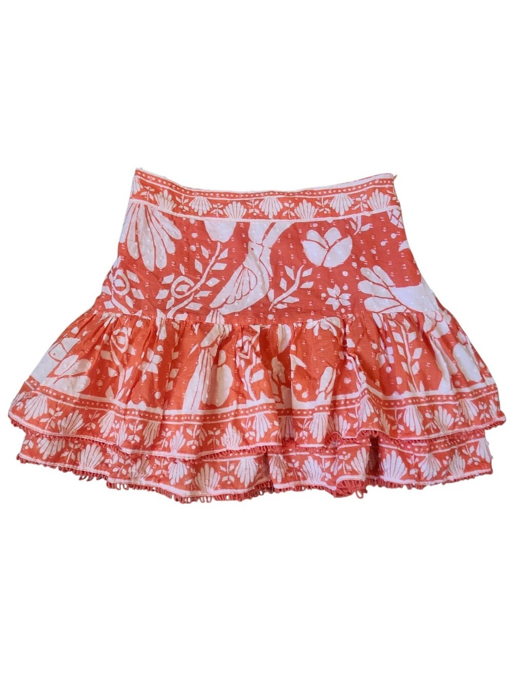 FARM Rio Orange Neon Jungle Tiered Ruffle Mini Skirt - Size M